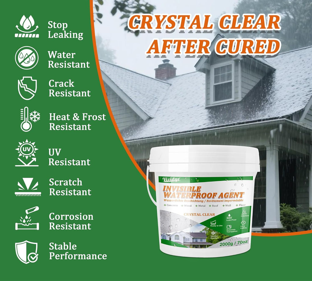 Waterproof Sealant 70oz, Transparent Waterproof Coating for Roof, Floor, Window, Bathroom