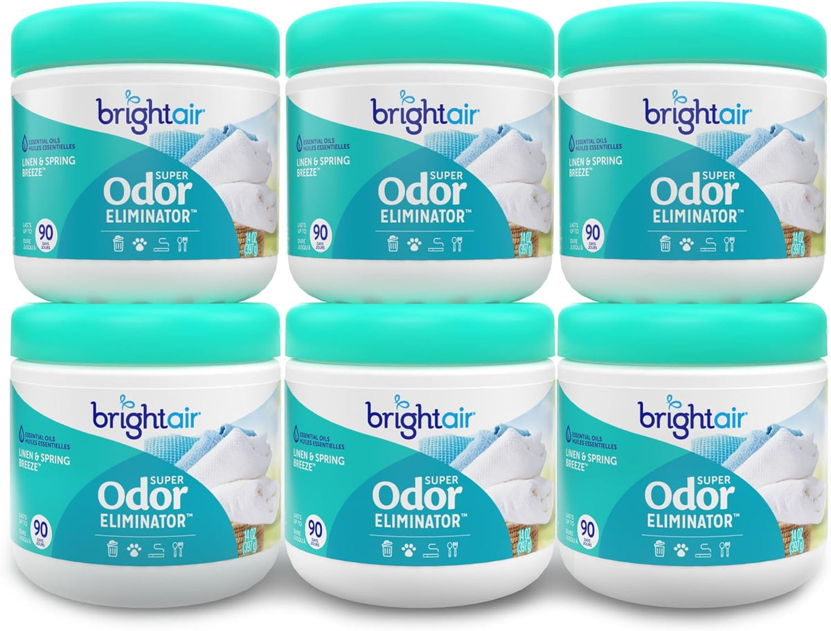 Bright Air 14 oz. Super Odor Eliminator, For Medium-Size Spaces, Linen & Spring Breeze Scent, Case