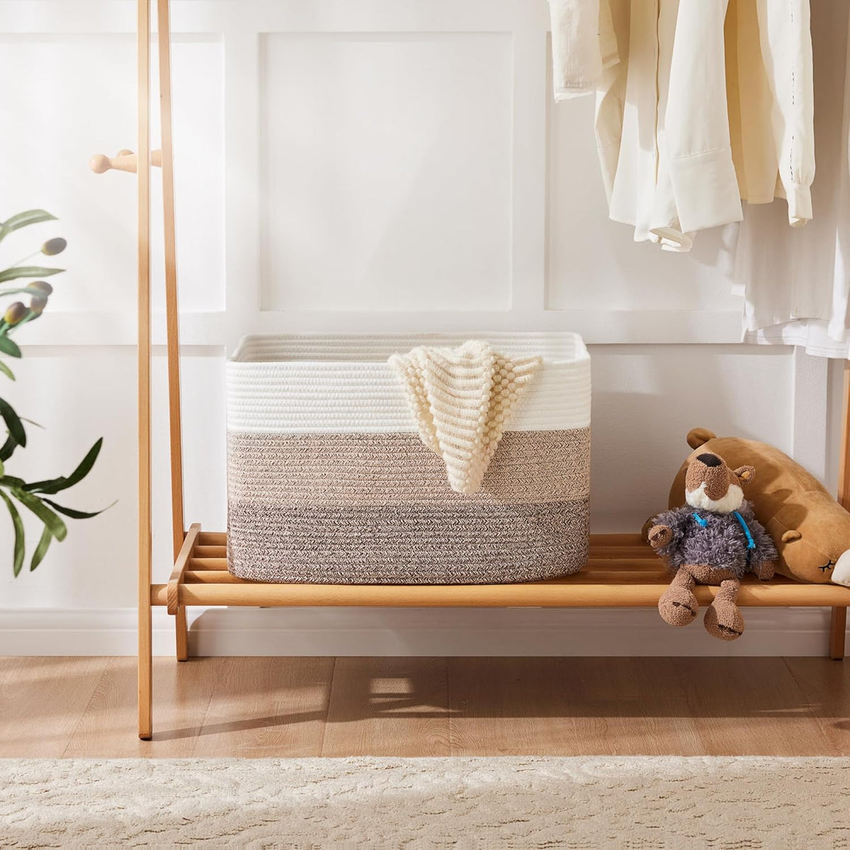 Blanket Basket,Rectangle Woven Baskets for Storage,100L Laundry Basket for Decorative Nursery