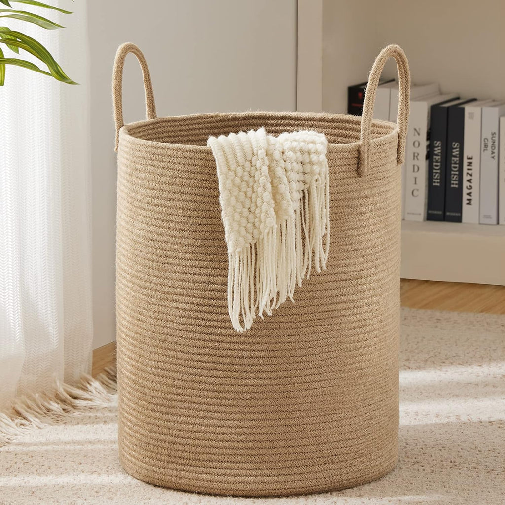 Jute Rope Woven Laundry Hamper Basket by YOUDENOVA, 72L Tall Luandry Basket, Baby Nursery Hamper