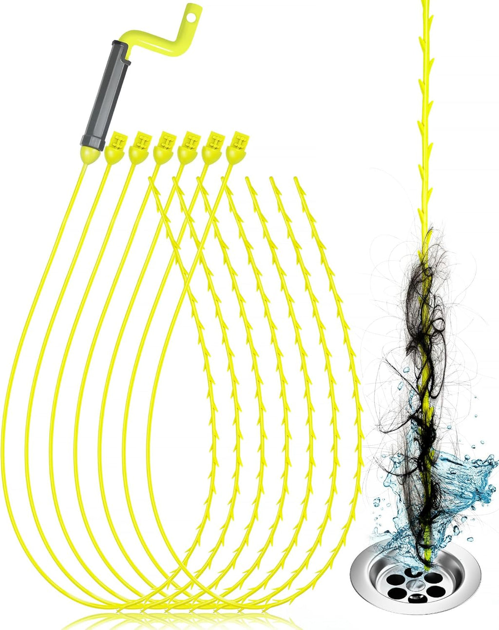 35inch Drain Clog Remover, Drain Cleaner Hair Clog Remover with Rotating Handle and 7 Refills