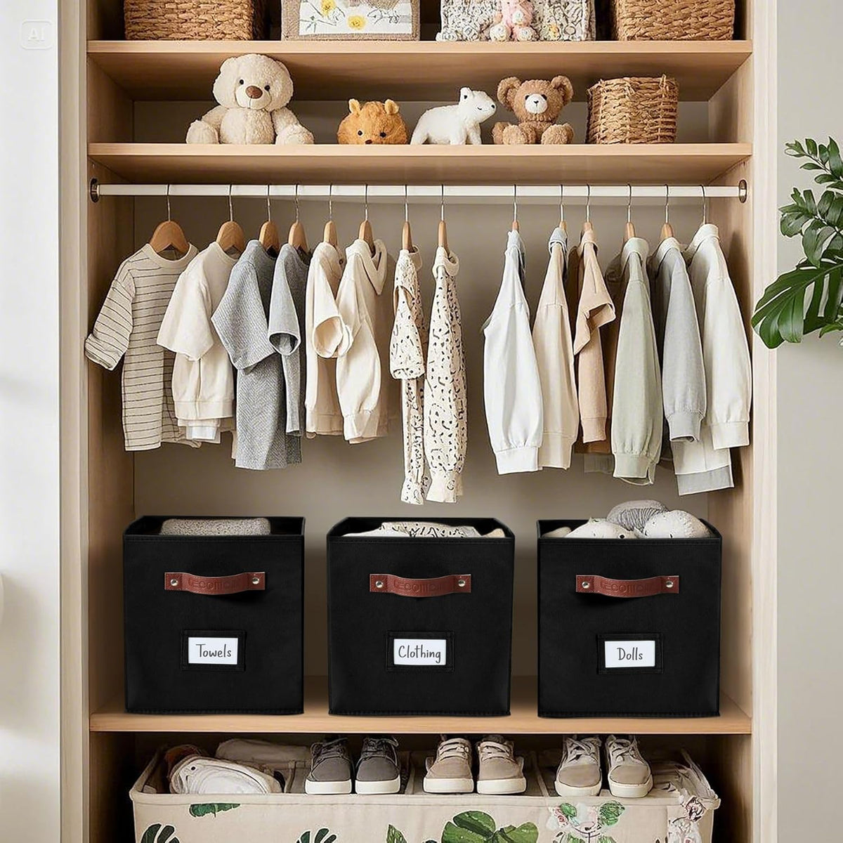 DECOMOMO Storage Cubes, 13x13x13 Storage Cube Bins with Labels, Fabric Organizer Bins (13" / 6pcs