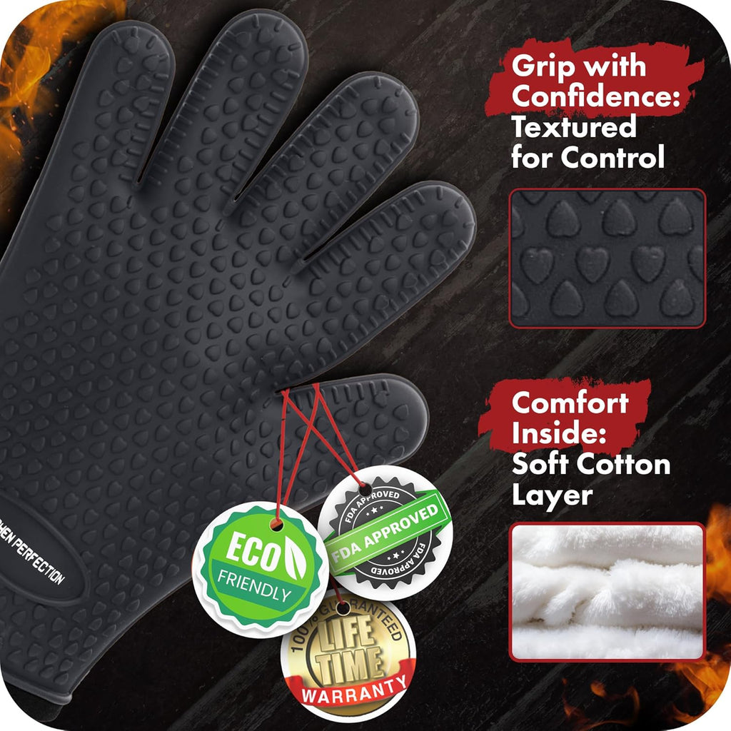 KITCHEN PERFECTION S Silicone Smoker Oven Gloves -Extreme Heat Resistant BBQ Gloves -Handle Hot