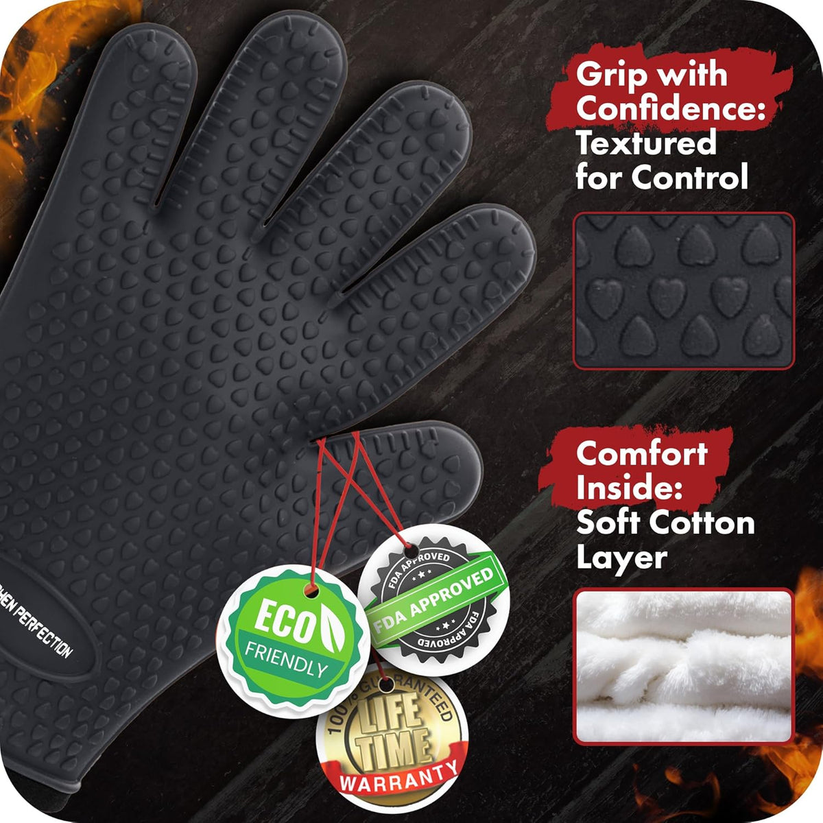 KITCHEN PERFECTION S Silicone Smoker Oven Gloves -Extreme Heat Resistant BBQ Gloves -Handle Hot