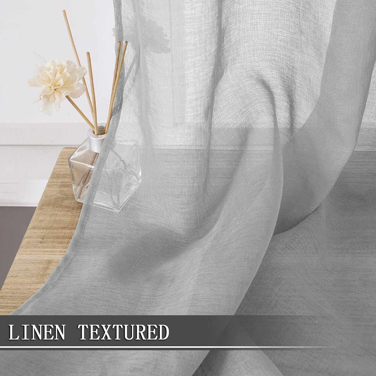 Tollpiz Short Sheer Curtains Linen Textured Bedroom Curtain Sheers Light Filtering Rod Pocket Voile