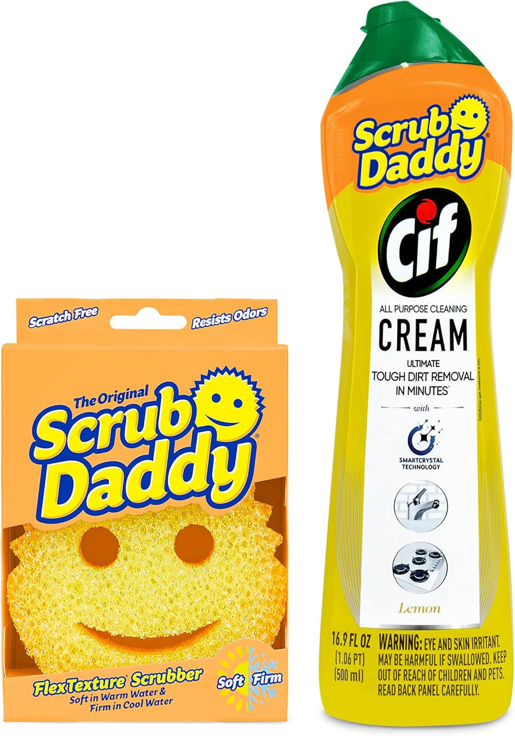 Scrub Daddy Sponges & Cif All Purpose Cleaner, Lemon - Non Scratch Sponges for Kitchen + Bathroom