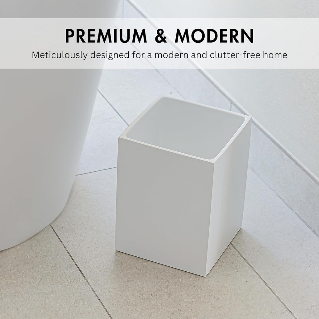 Matte White Square Small Trash Can, 2 Gallons / 7.5L Garbage Can, Waste Basket for Home, Bathrooms