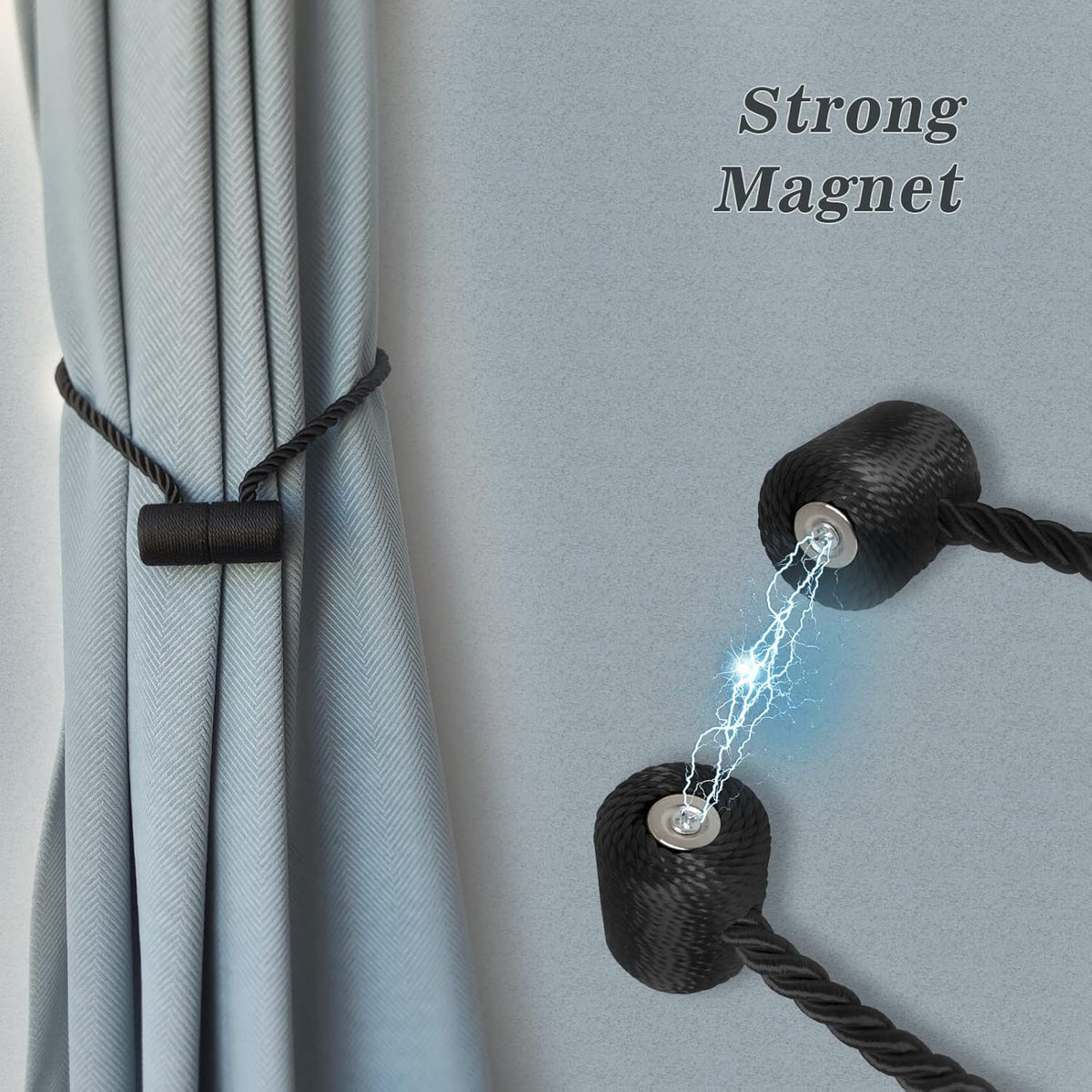 Hion Magnetic Curtain Tiebacks Black 2pcs, Curtain Tiebacks Buckles Holdbacks Holders Hooks Clip