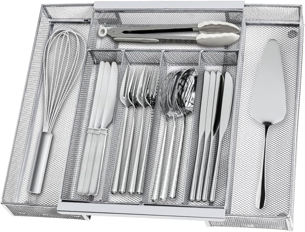 Silverware Organizer Metal Mesh, Drawer Organizer, Utensil Cutlery Tray Expandable Flatware