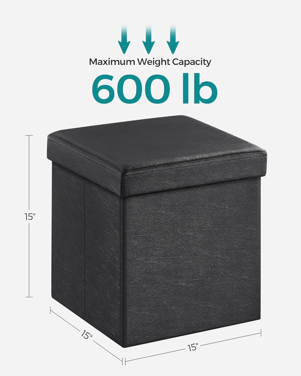 SONGMICS MAZIE Collection - 15 Inches Ottoman with Storage, Footstool, Storage Ottoman, Load 660