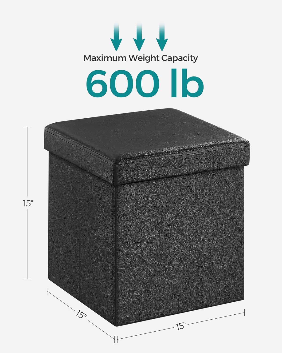 SONGMICS MAZIE Collection - 15 Inches Ottoman with Storage, Footstool, Storage Ottoman, Load 660