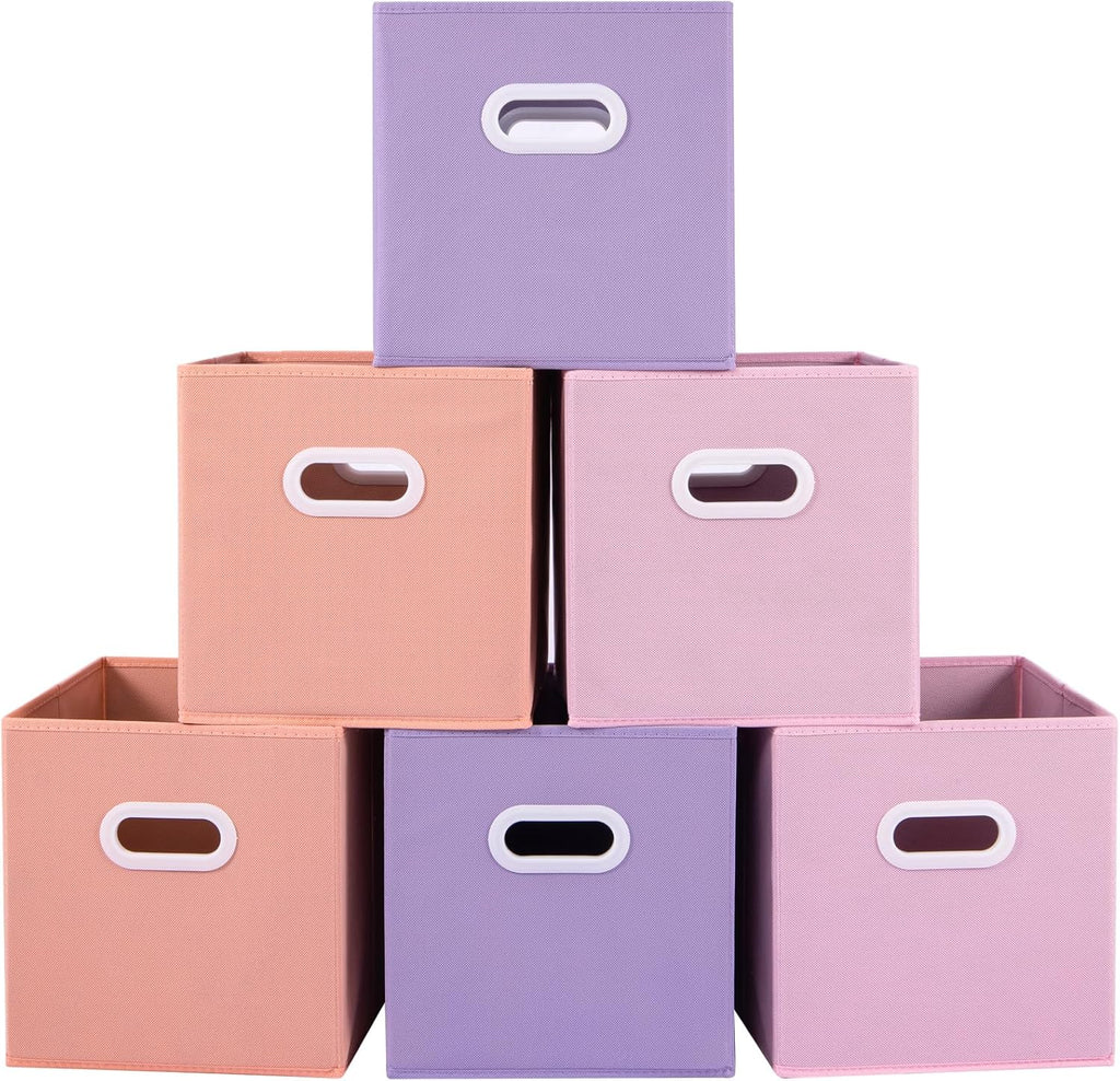 Stero Fabric Storage Cubes Bins, 11 inch Fun Colored Foldable Storage Baskets with Dual Plastic