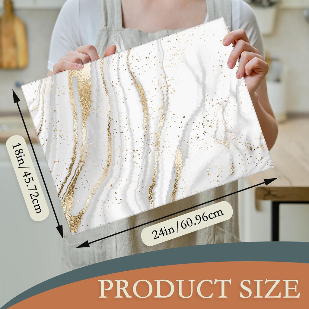 White Gold Marble Dish Drying Mats 18x24 Inch, Dish Pad Drying Rack Mat for Kitchen Counter Ultra