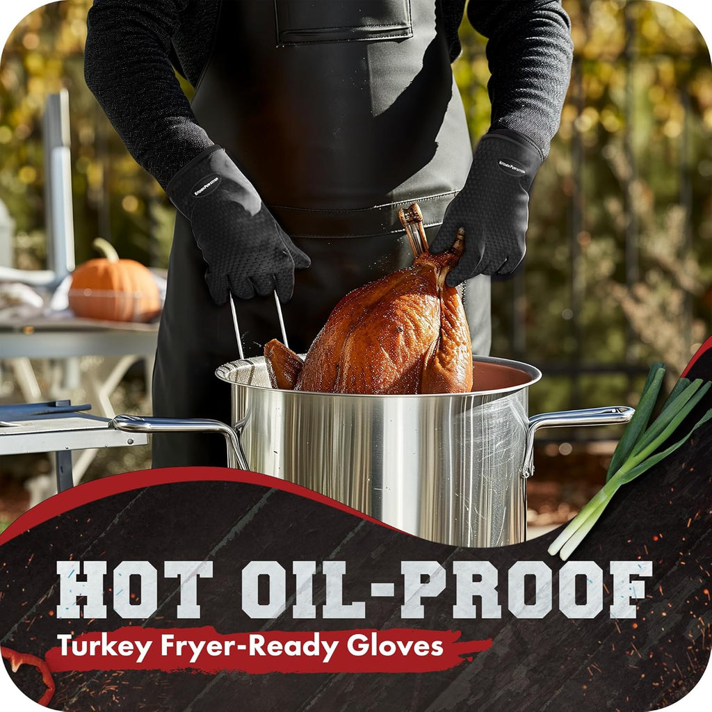 KITCHEN PERFECTION Silicone Smoker Oven Gloves -Extreme Heat Resistant BBQ Gloves -Handle Hot Food