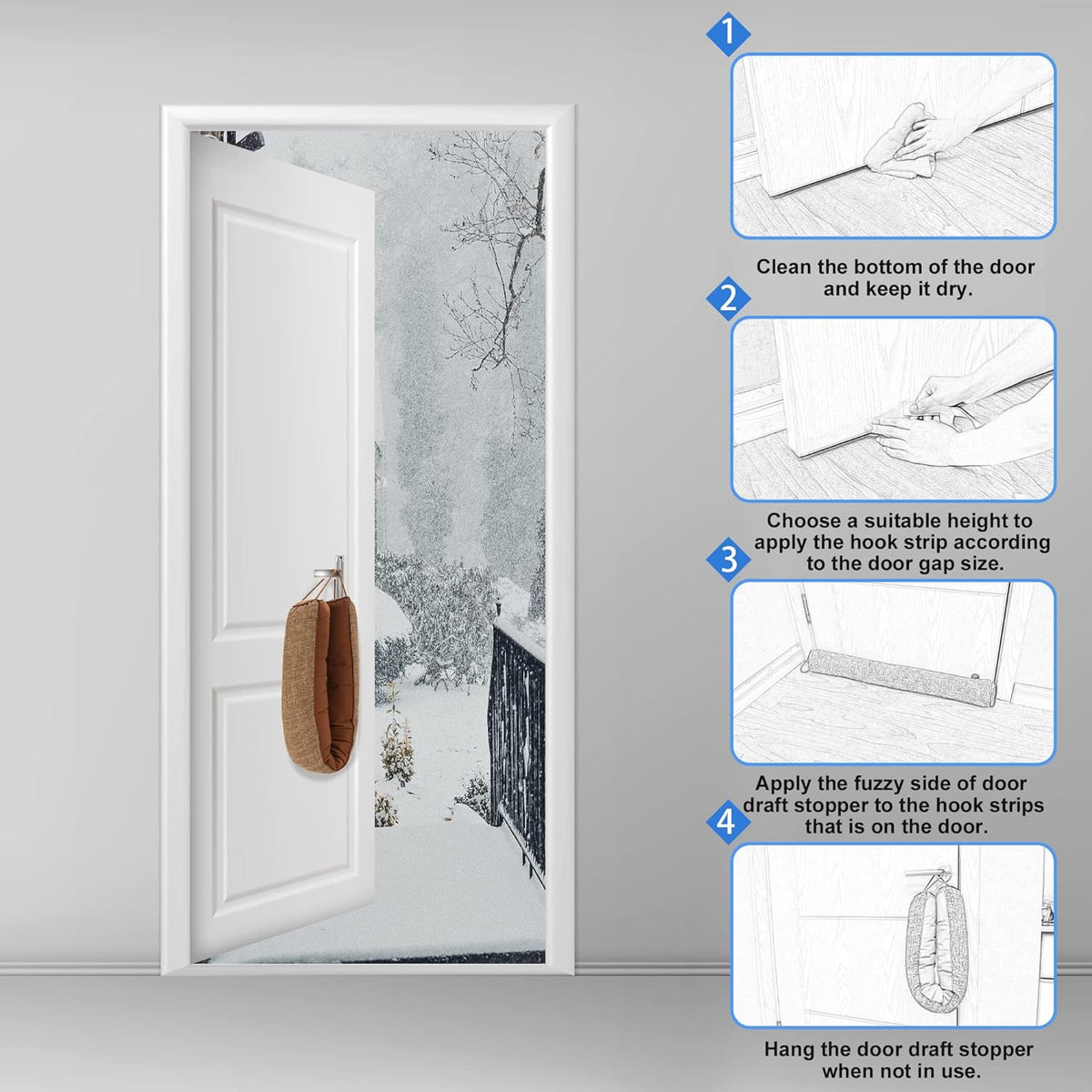 NABOWAN 32" Weighted Under Door Draft Stopper -Triangular Door Draft Blocker with Hook Loops for