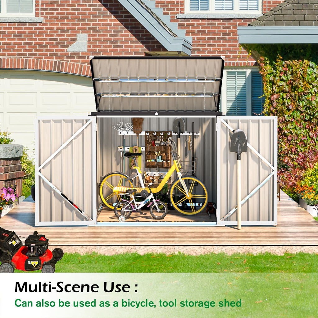 AECOJOY Outdoor Trash Can Storage Shed, 46 Cu.Ft White Trash Can Storage Shed Outdoor Horizontal