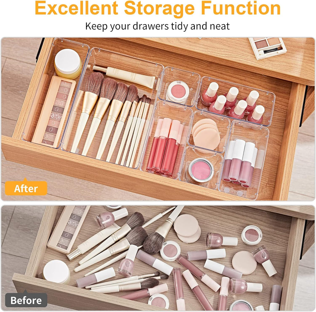 SMARTAKE 28 Piece Drawer Organizers with Non-Slip Silicone Pads, 4-Size Desk Drawer Organizer Trays