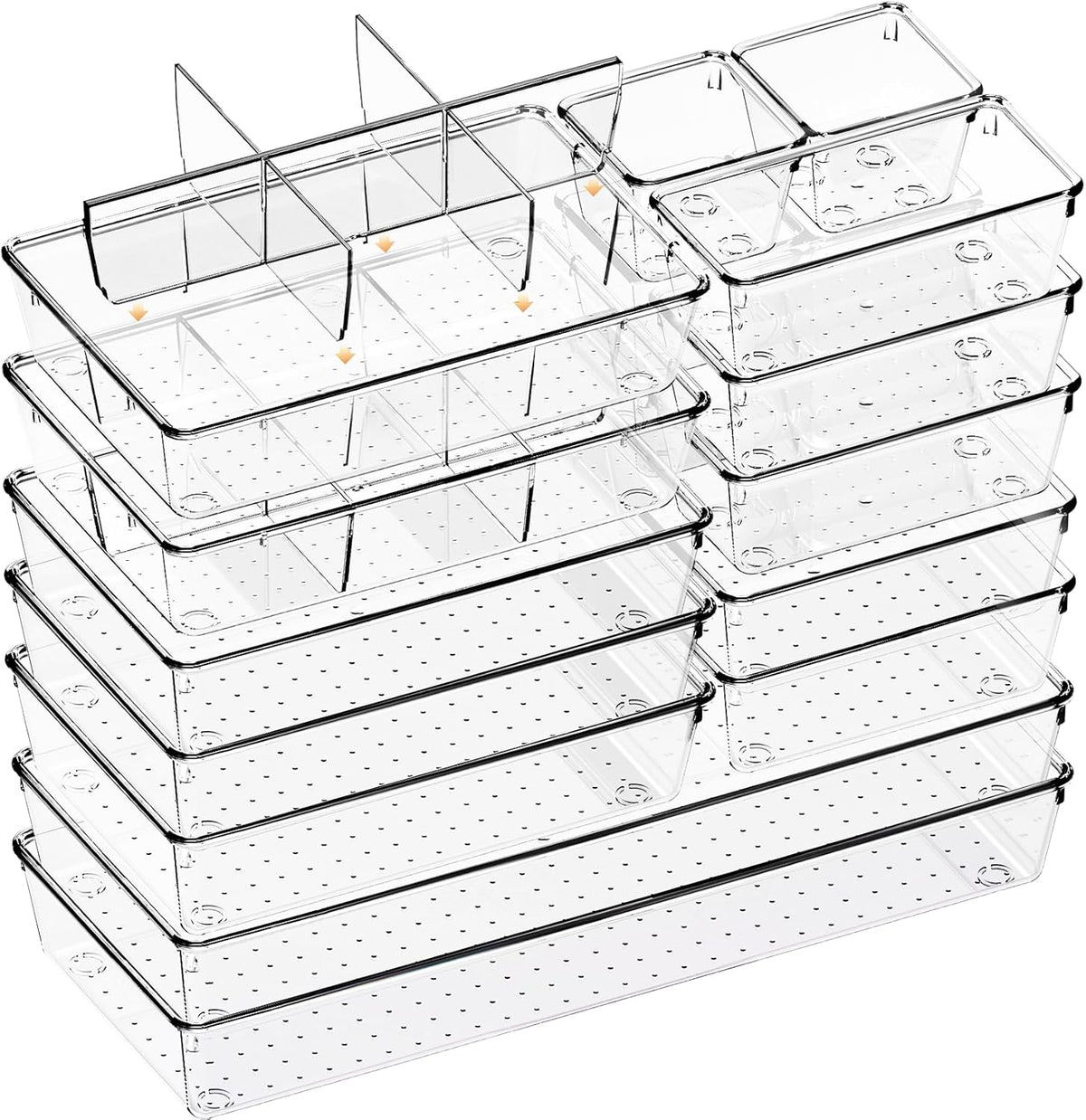 Criusia Drawer Organizer - 18 Pack Clear Large Kitchen Drawer Organization Trays, Non-Slip Dividers