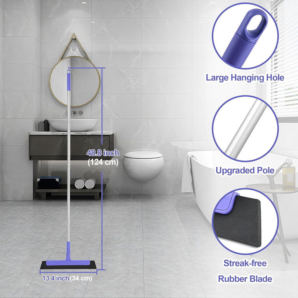 Floor Squeegee for Tile Floor and Shower Glass, Broom Rubber Blade with 48.4" Aluminum Long Handle