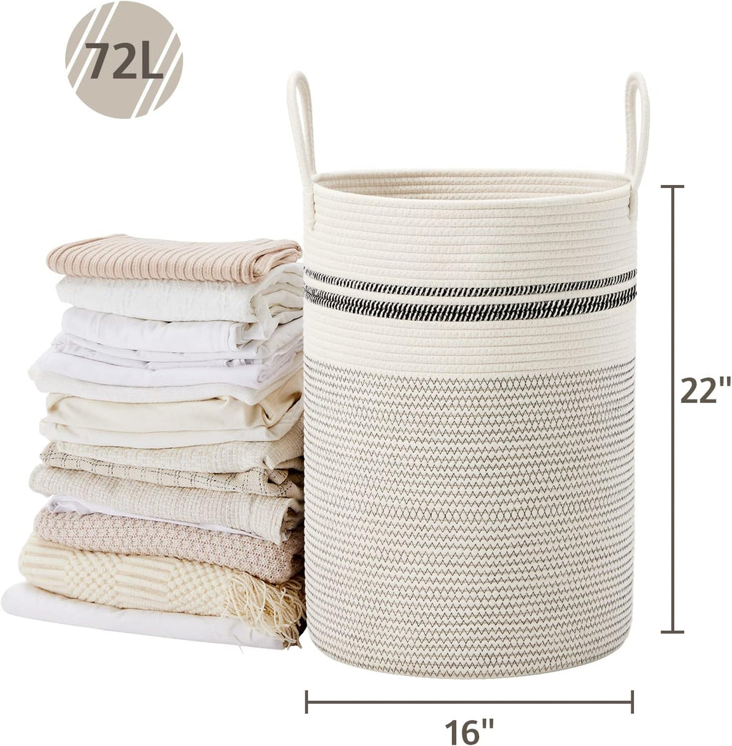 VIPOSCO Large Laundry Hamper, Tall Woven Rope Storage Basket for Blanket, Toys, Dirty Clothes in