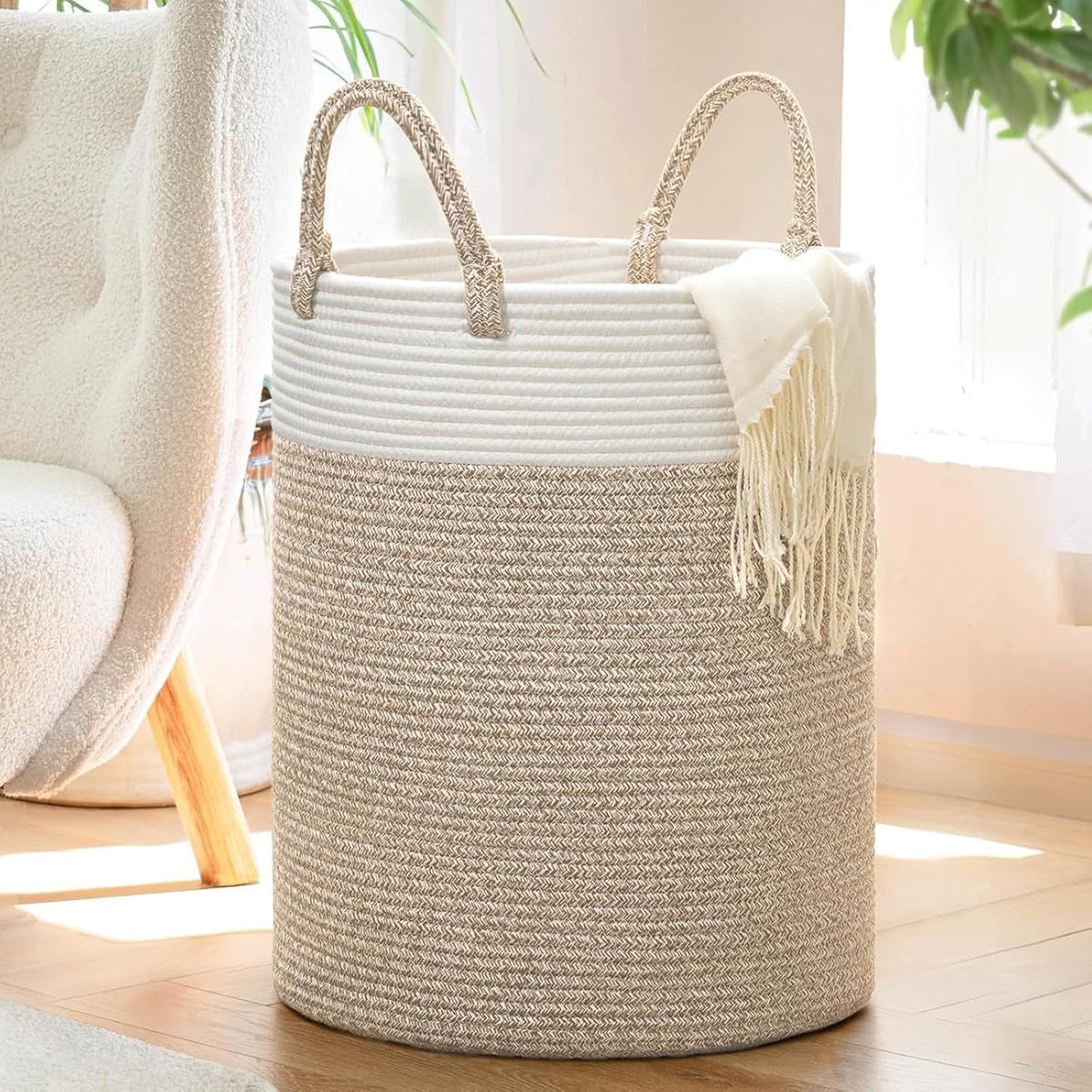 INDRESSME Tall Wicker Laundry Basket, Large Woven Clothes Hamper for Bedroom, Bathroom, Living
