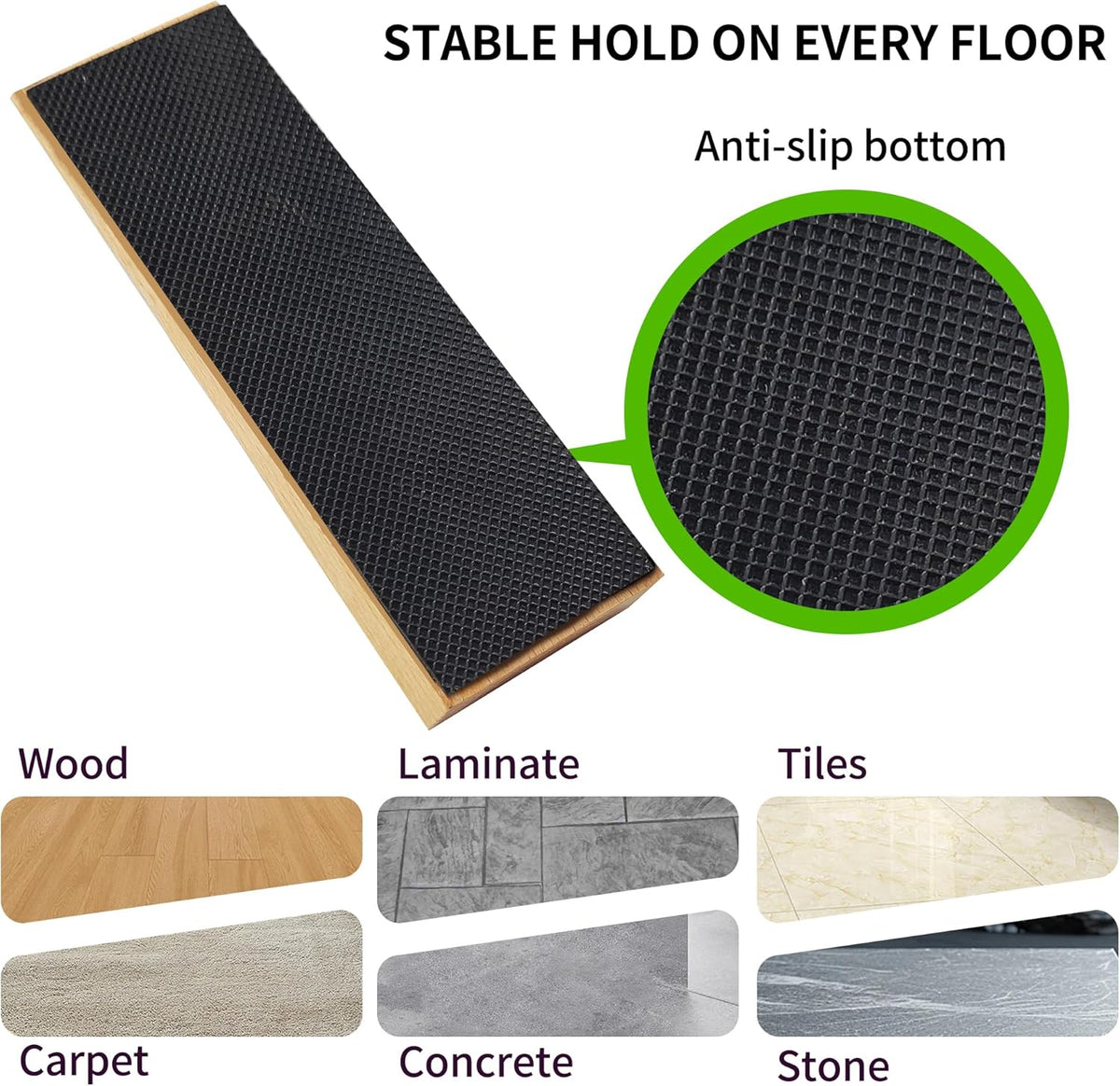 4 Pack Wooden Door Stop - Non-Slip Door Stoppers for Floor - Door Wedges for All Door Types and
