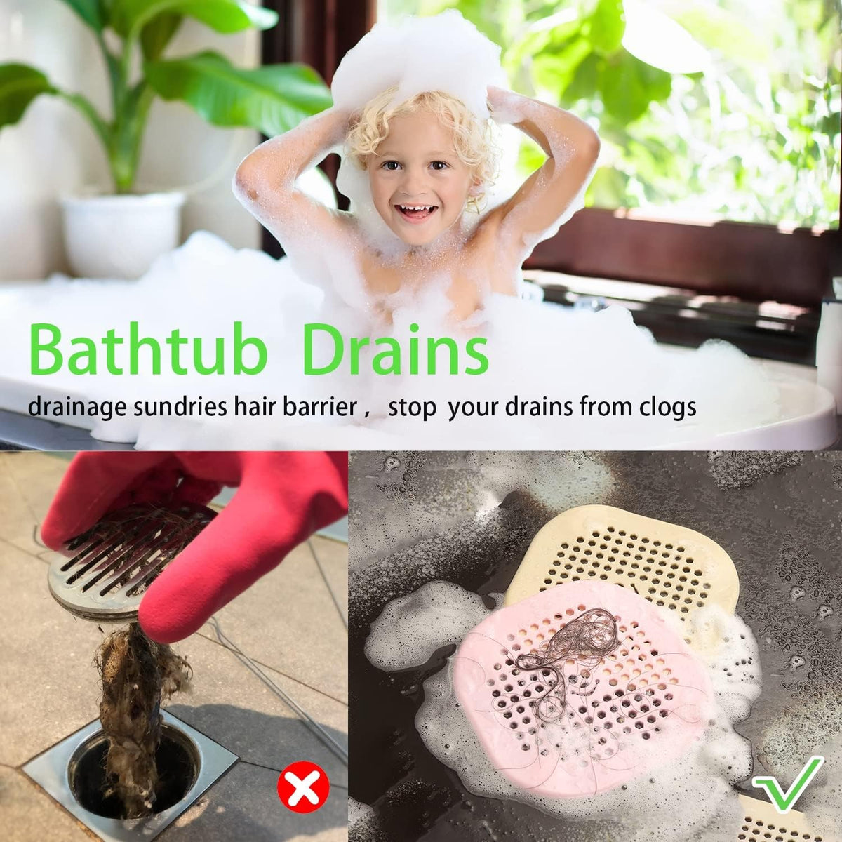 2 Pack Shower Drain Hair Catcher Silicone Drain Protector Hair Stopper with Suction Cup for Shower