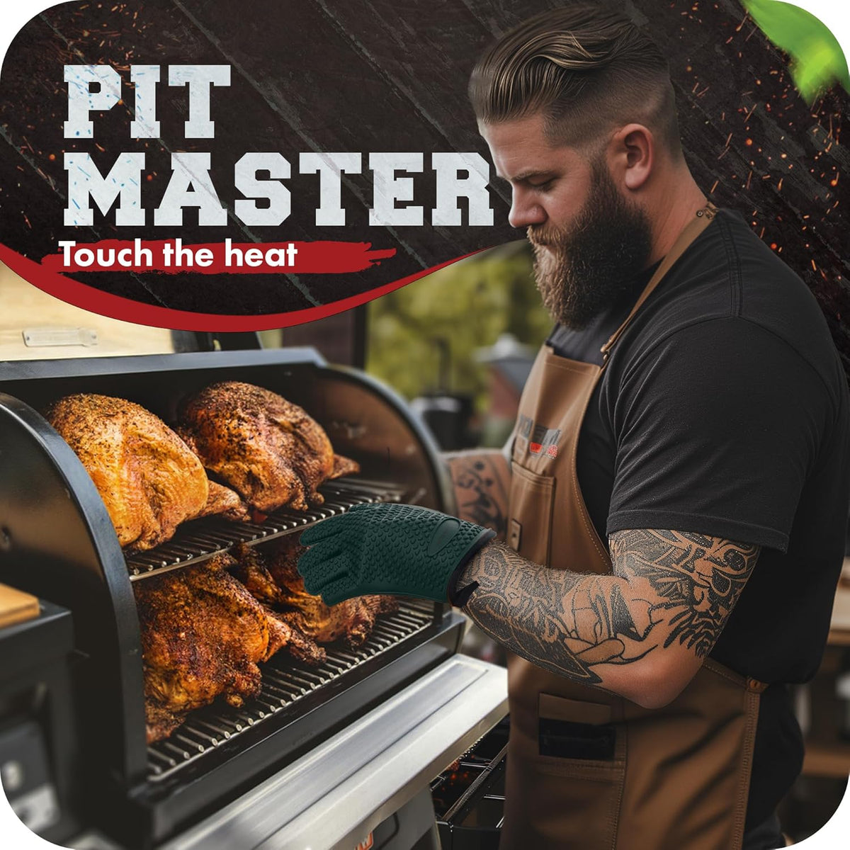 KITCHEN PERFECTION XL Silicone Smoker Oven Gloves-Extreme Heat Resistant BBQ Gloves-Handle Hot Food