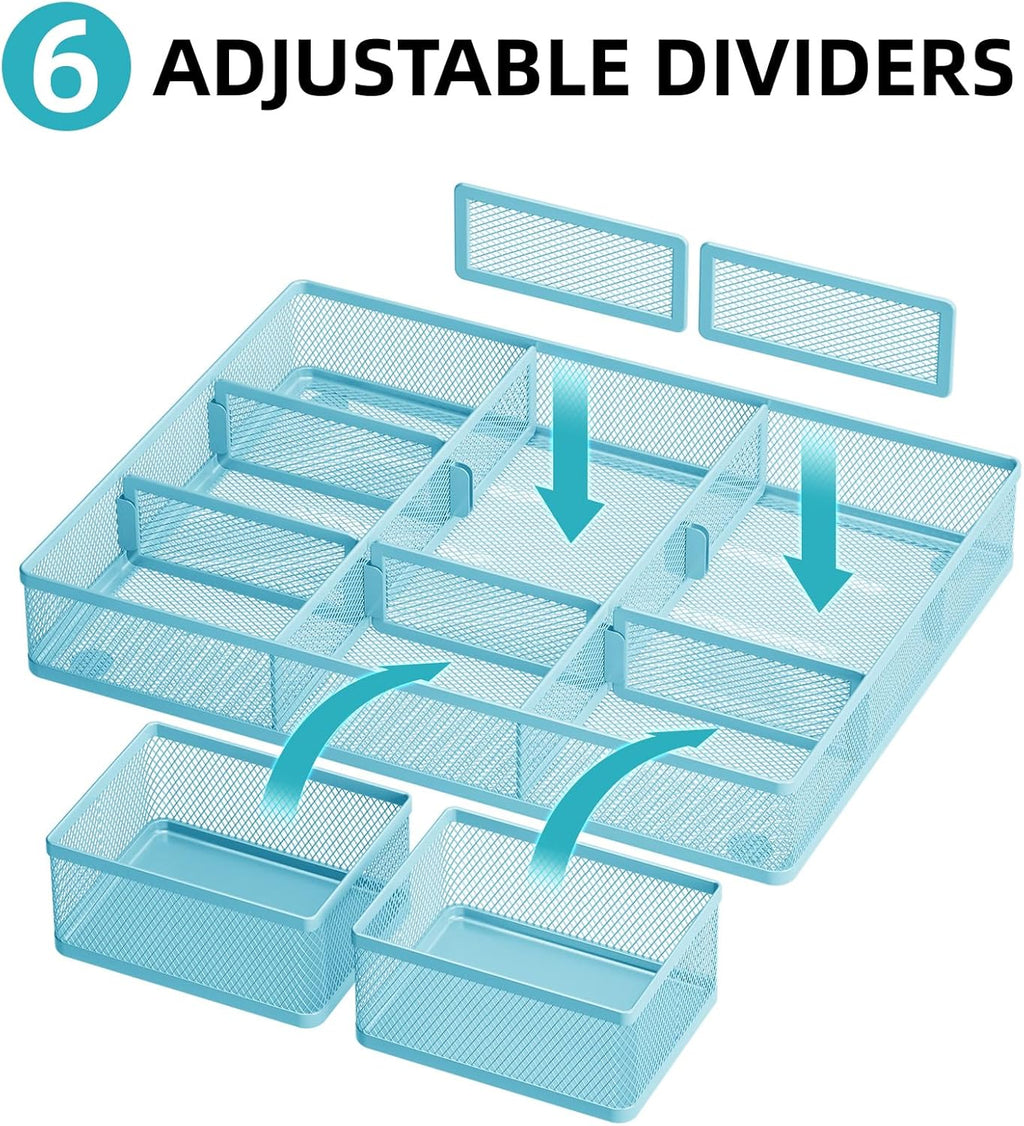 Marbrasse 3 Packs Desk Drawer Organizers, Metal Mesh Dividers with 9 Adjustable Compartments, Pen