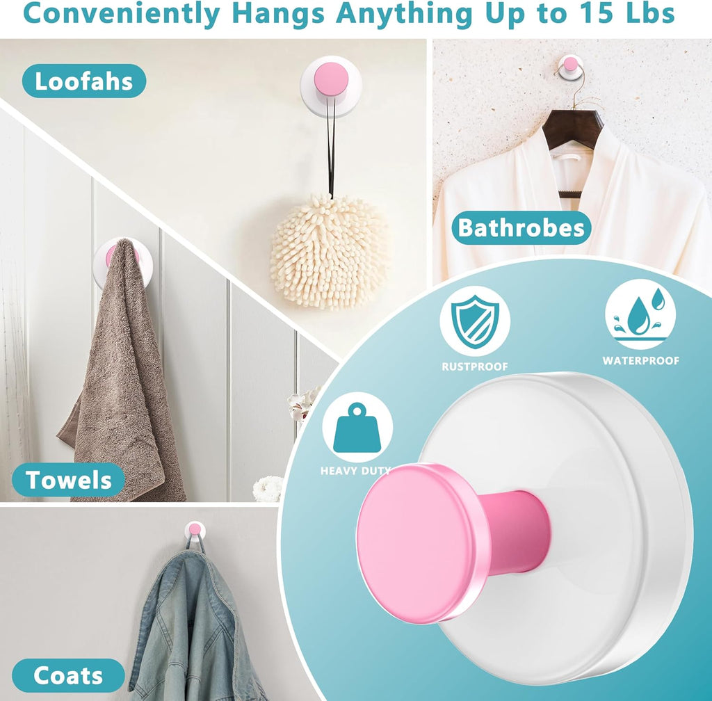 Suction Cup Hooks for Shower,Removable No Drill Towel Hooks,Upgraded 15 lbs Strong Suction hooks