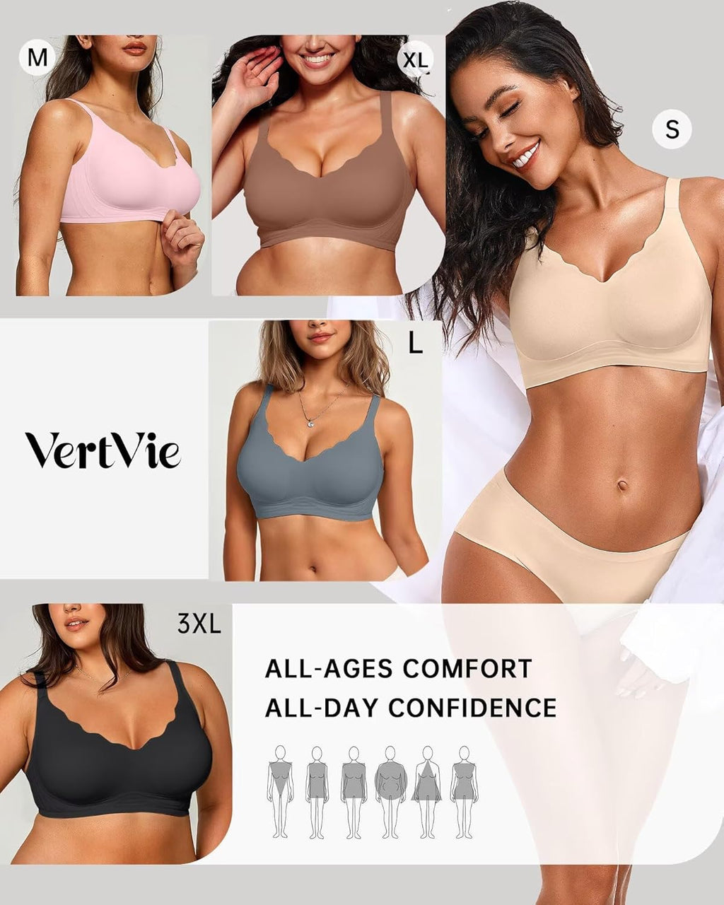 Vertvie Womens Seamless Bras No Underwire Supportive Wireless Push Up Full Coverage Bralette