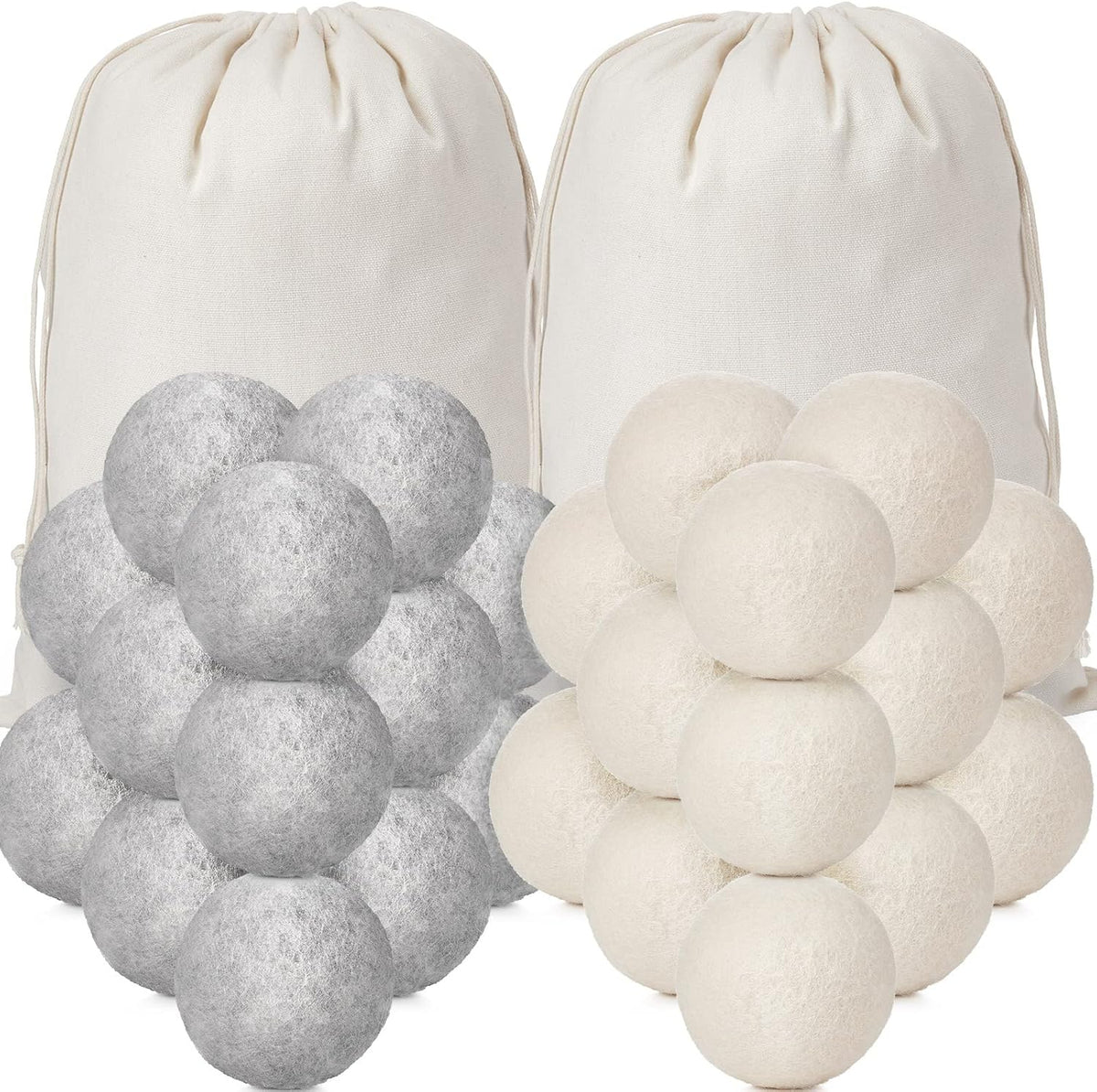 Roowest 32 Pieces Wool Dryer Balls Set 30 Reusable Wool Balls with 2 Muslin Bags Wool Laundry Balls