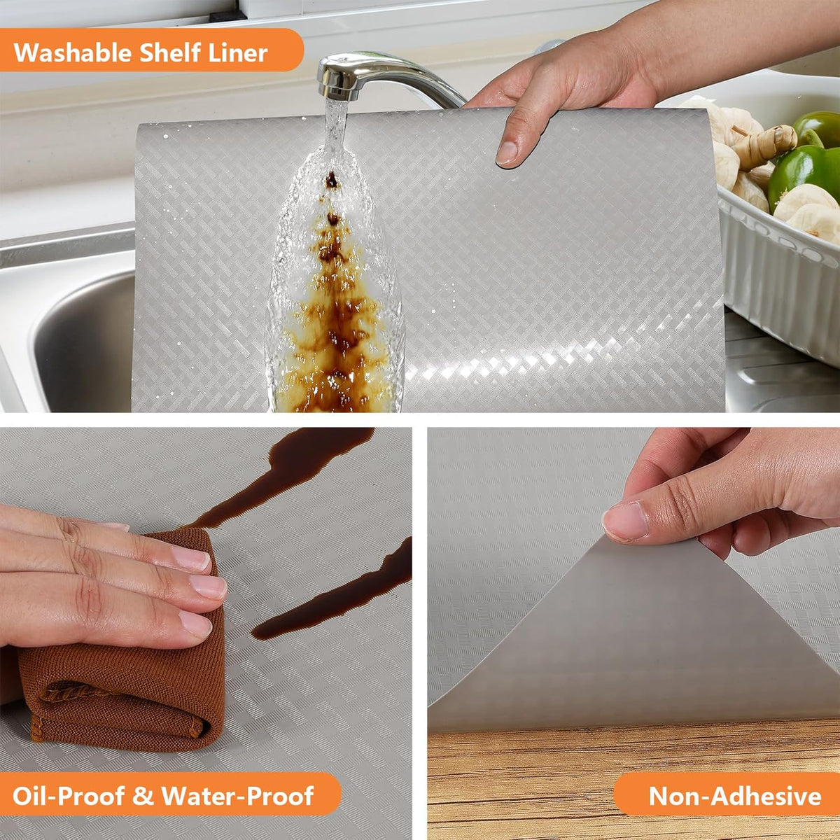Light Gray Drawer Liners for Kitchen Cabinets Refrigerator Liners Waterproof & Oil-Proof Kitchen