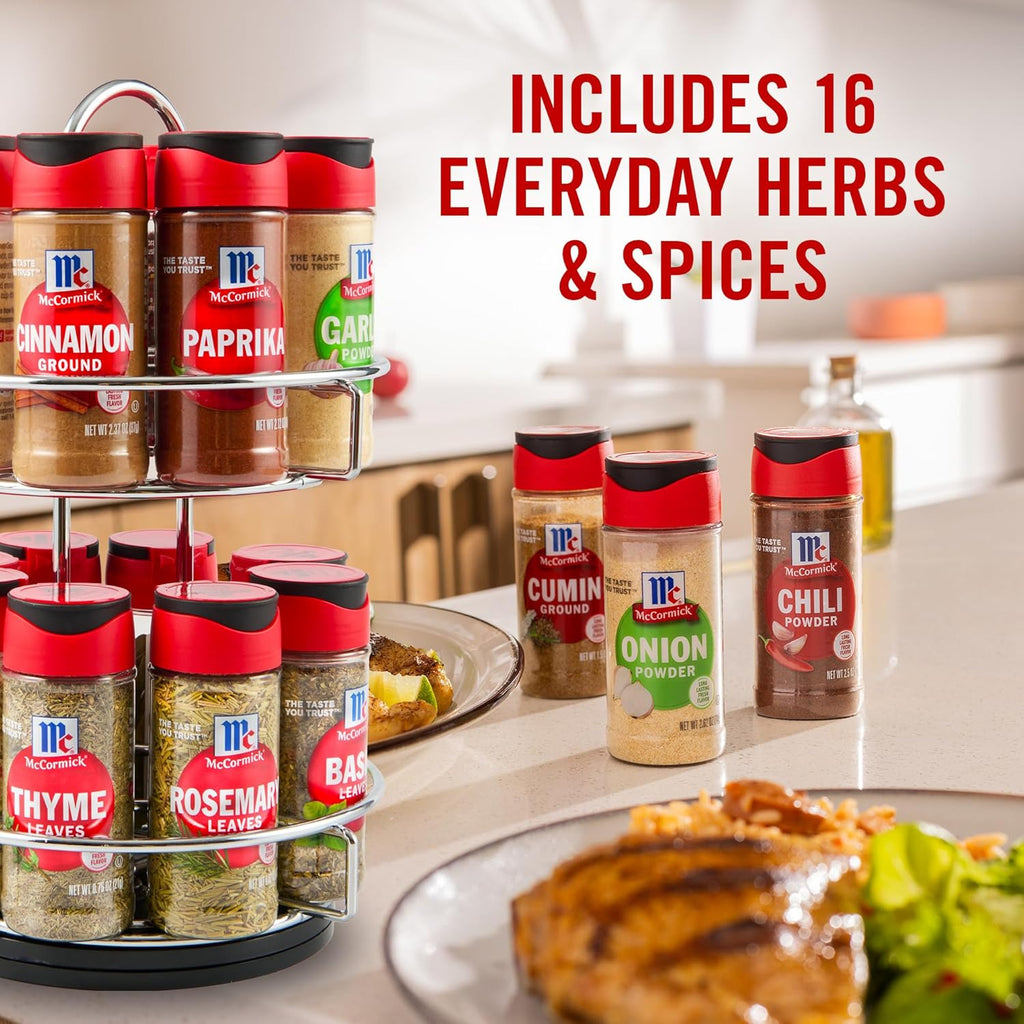 McCormick Spice Rack, Two Tier Chrome, Featuring 16 Herbs & Spices for Everyday Cooking, Great Gift