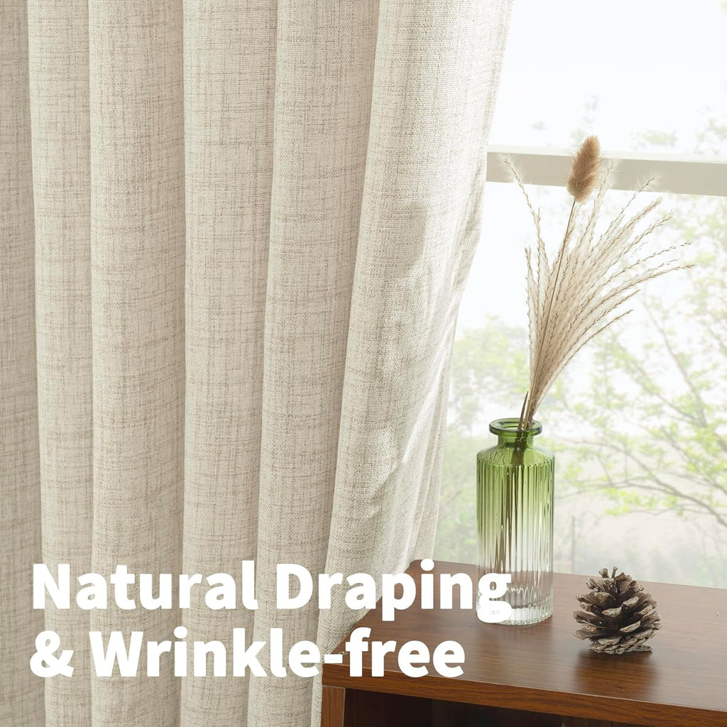 YoungsTex Boho Linen Curtains 36 Inch Length for Kitchen Cafe Window, Semi Sheer Half Window Drapes
