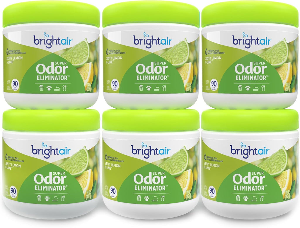 Bright Air 14 oz. Super Odor Eliminator, For Medium-Size Spaces, Zesty Lemon & Lime Scent, Case of
