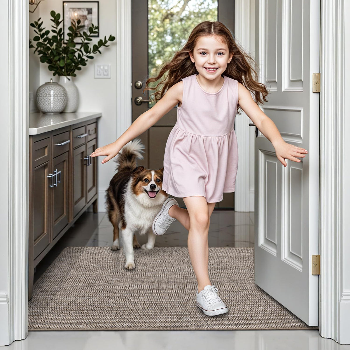 LUMI Ultra Thin Door Mat for Entryway, 24"x36" Low Profile Non Slip Rubber Backing Indoor Doormat