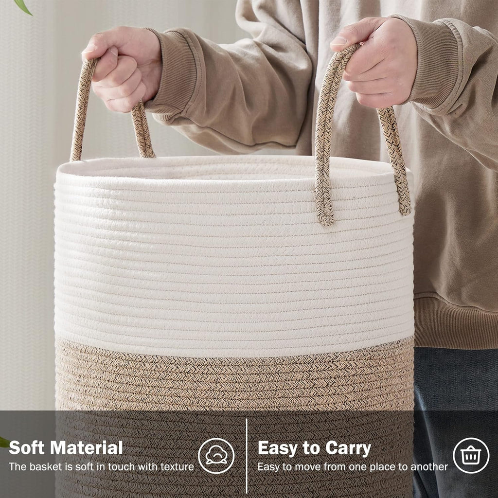 YOUDENOVA Woven Rope Laundry Hamper Basket, 58L Tall Laundry Basket, Baby Nursery Hamper for