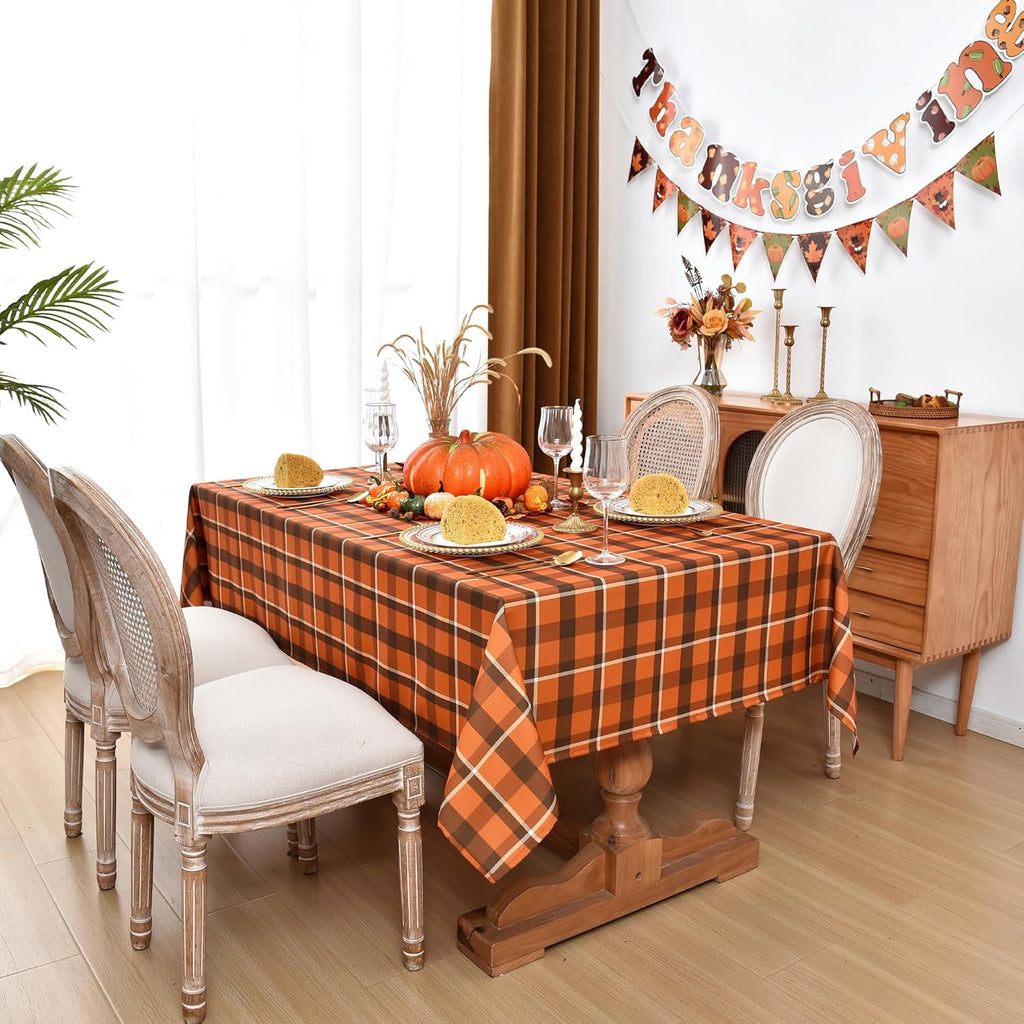 Gingham Plaid Tablecloth - Rectangular 58x102 Inch Water Resistant Thanksgiving Table Cloth for