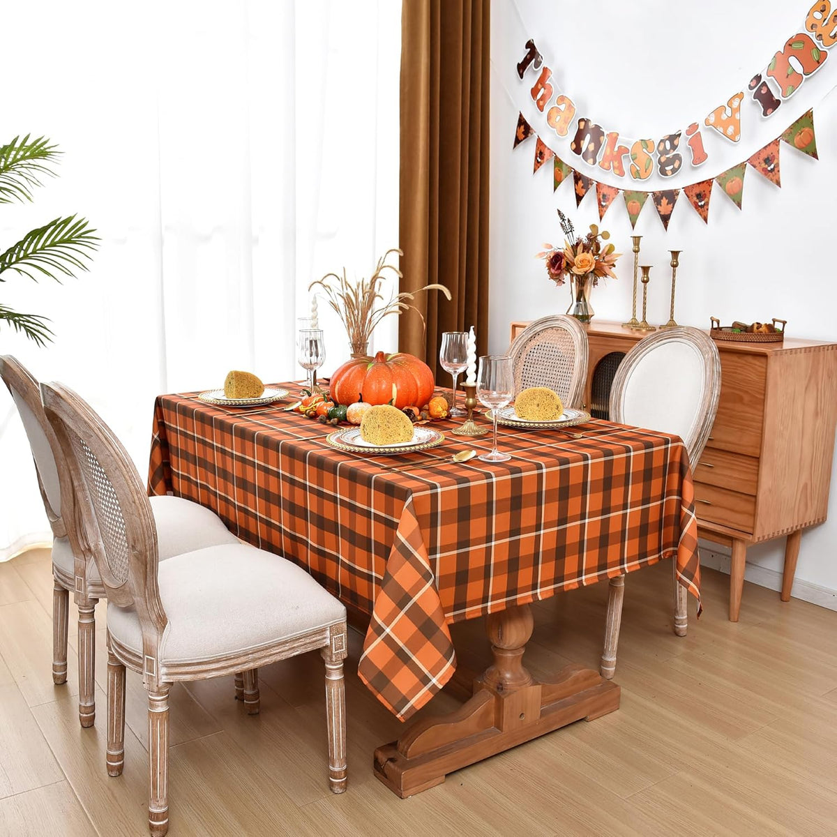 Gingham Plaid Tablecloth - Rectangular 58x102 Inch Water Resistant Thanksgiving Table Cloth for