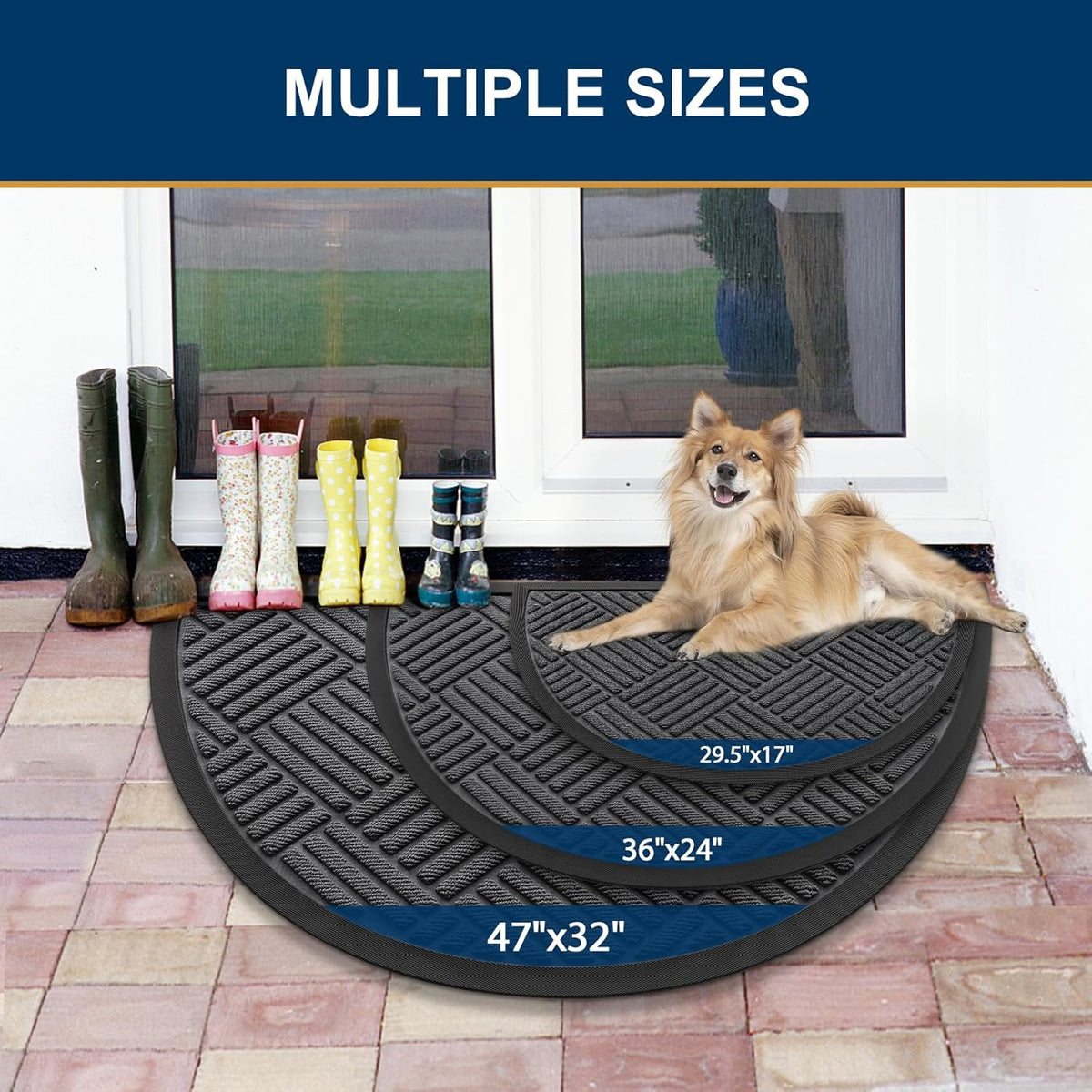 Smiry Half Circle Front Door Mat Outside Entrance,Heavy Duty Outdoor Indoor Natural Rubber