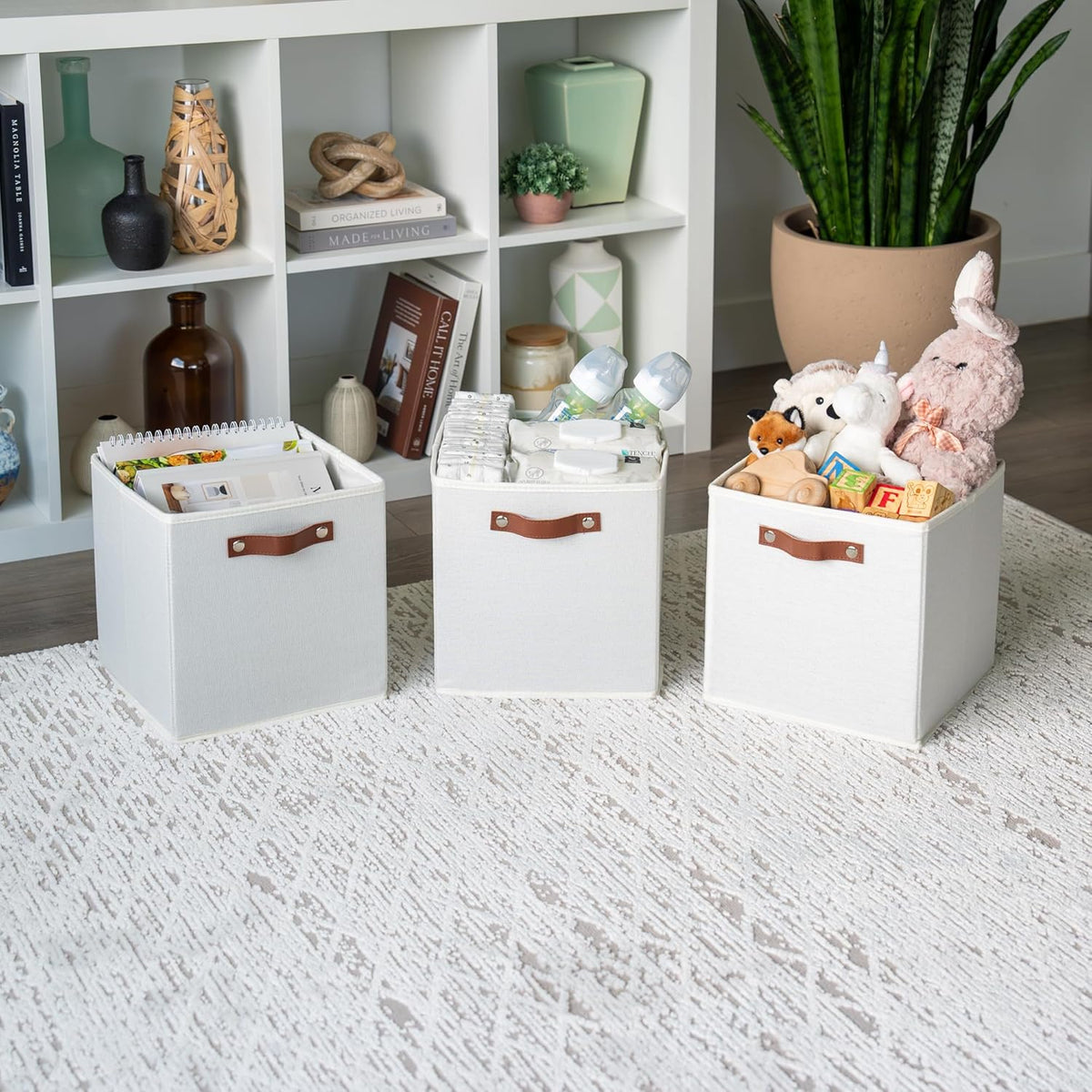 OrganiHaus 11x11 Fabric Cubes Storage Bins Set of 4, Foldable Collapsible Fabric Storage Bins for