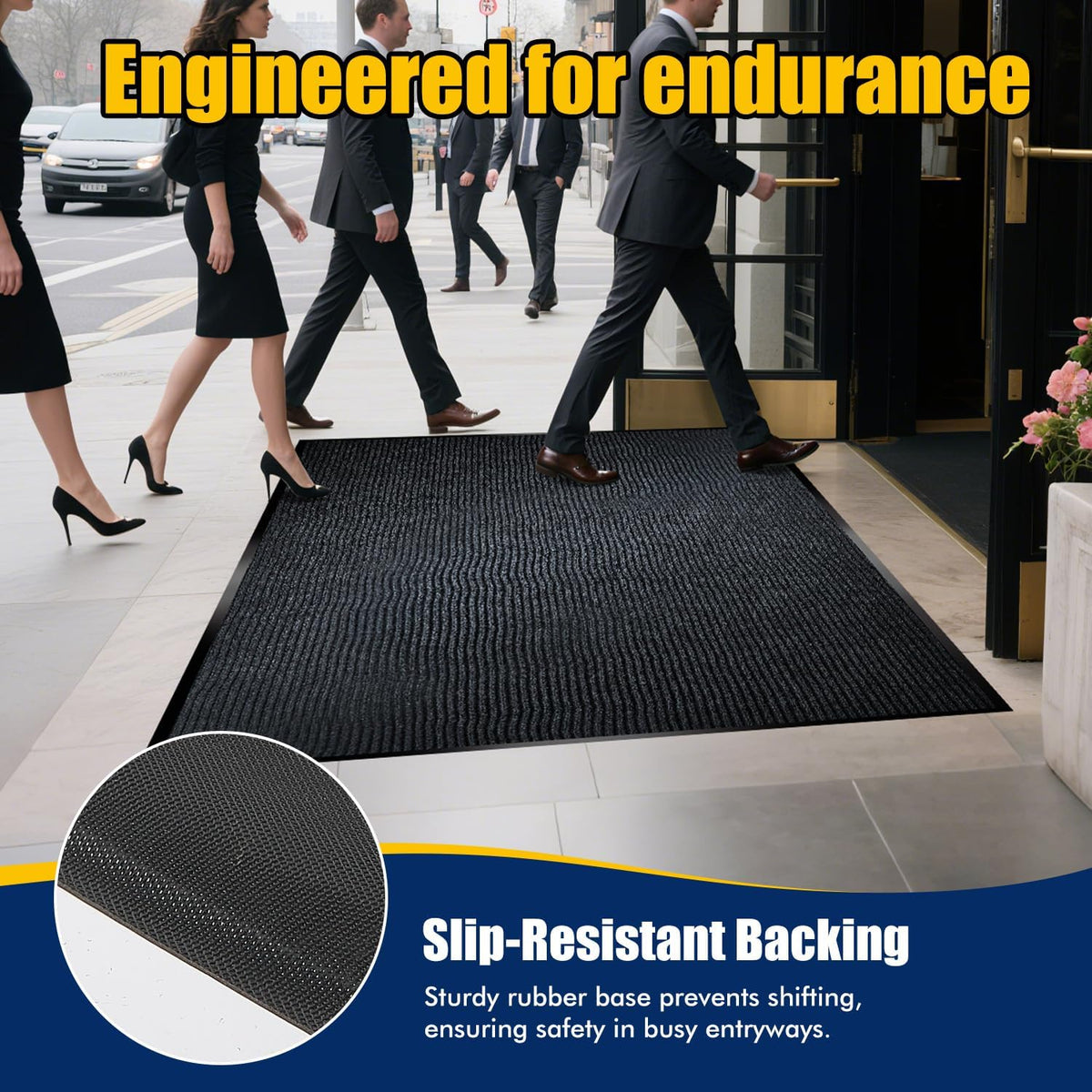 Extra Large Indoor/Outdoor Entrance Mat - 4 x 5 Feet, Rubber Border Door Mat, Waterproof