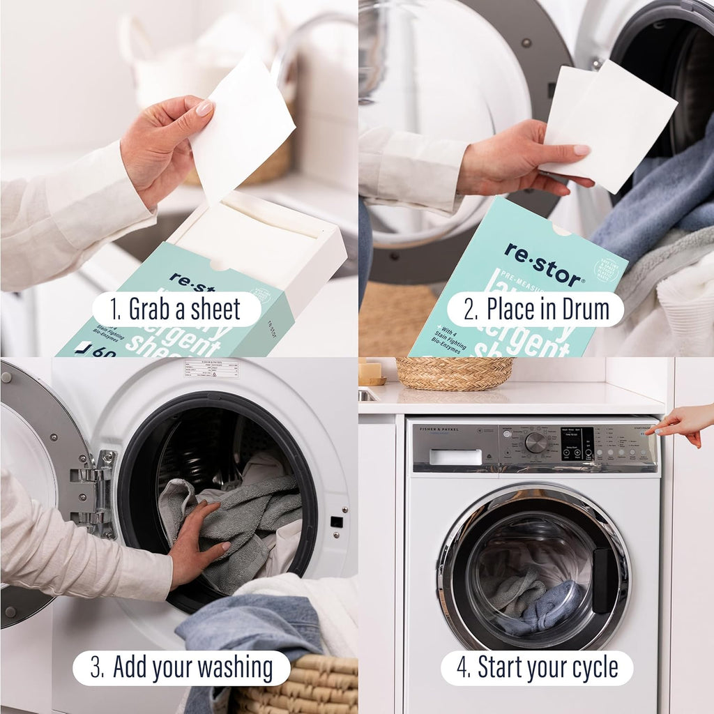 restor Laundry Detergent Sheets Fresh Linen 180 Loads | Eco Friendly Plastic Free Travel Laundry