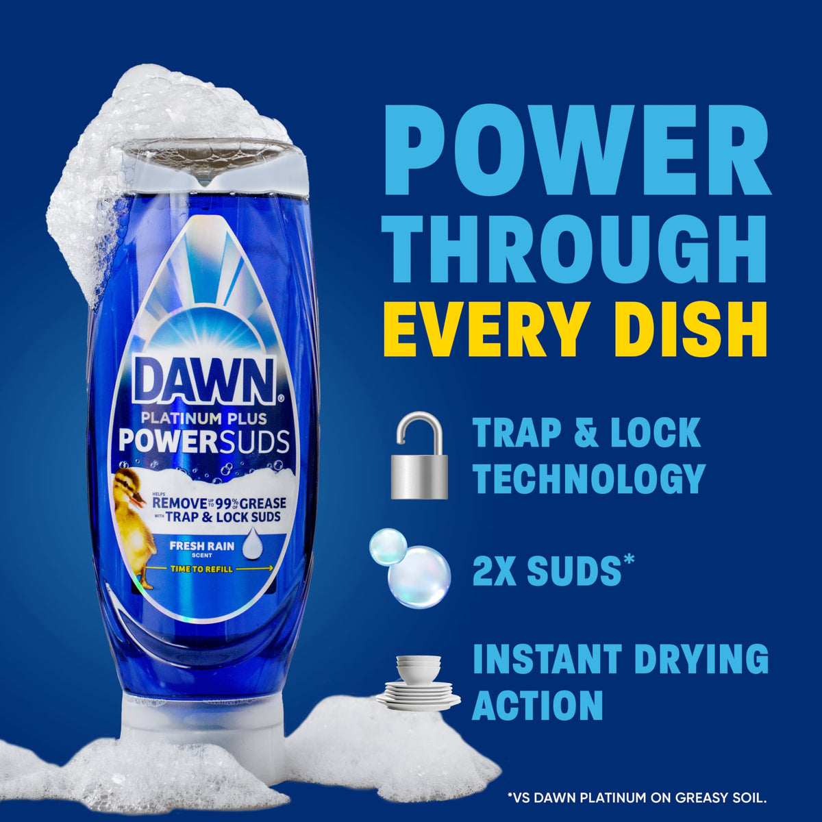 Dawn Platinum Plus PowerSuds Liquid Dish Soap, 51.5 oz. Refill