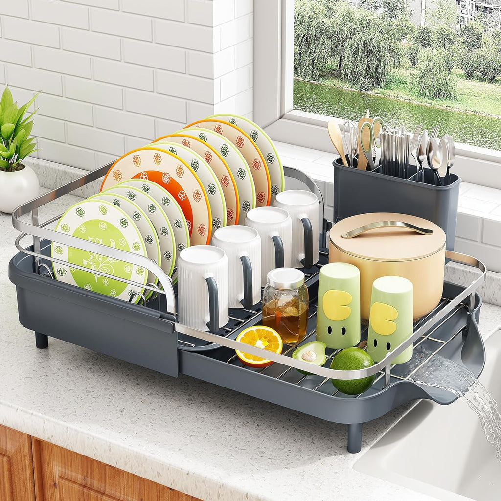 SAYZH Dish Drying Rack - Expandable Dish Rack for Kitchen Counter, Rust-Resistant Dish Drainer with