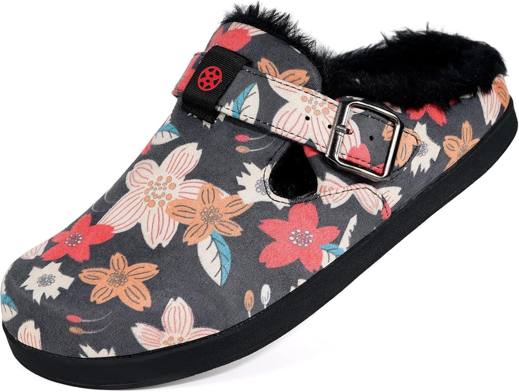 Fur Lined Clogs for Women Men Suede Winter Slippers Arch Support Slip on Mules Potato Shoes with