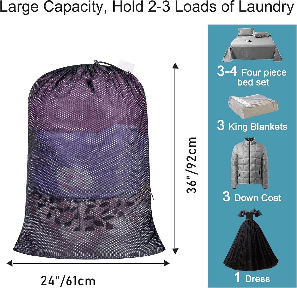 Polecasa Diamond Mesh Laundry Bags, 24 x 36 inches Heavy Duty Mesh Laundry Bag with ID Tag and