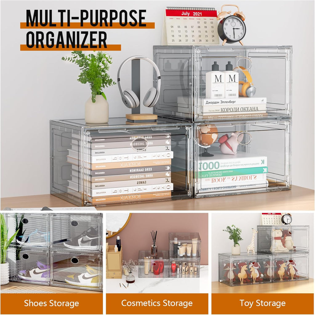KEFA XL Shoe Storage Box Organizer, 6 Pack Shoe Boxes Clear Plastic Stackable, Sneaker Display Case