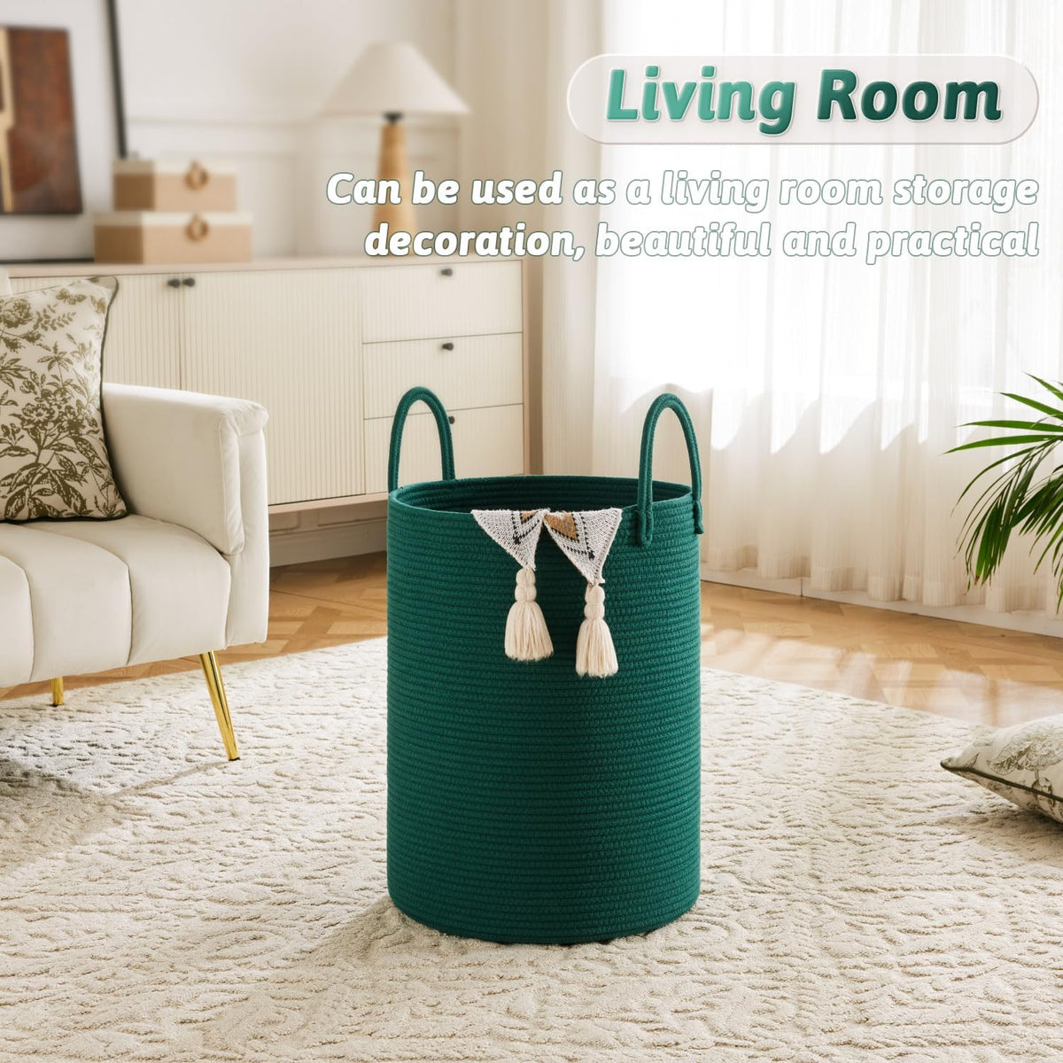 Laundry Basket,Woven Cotton Rope Laundry Hamper,40L for Decorative Storage of Dirty Clothes,Toys